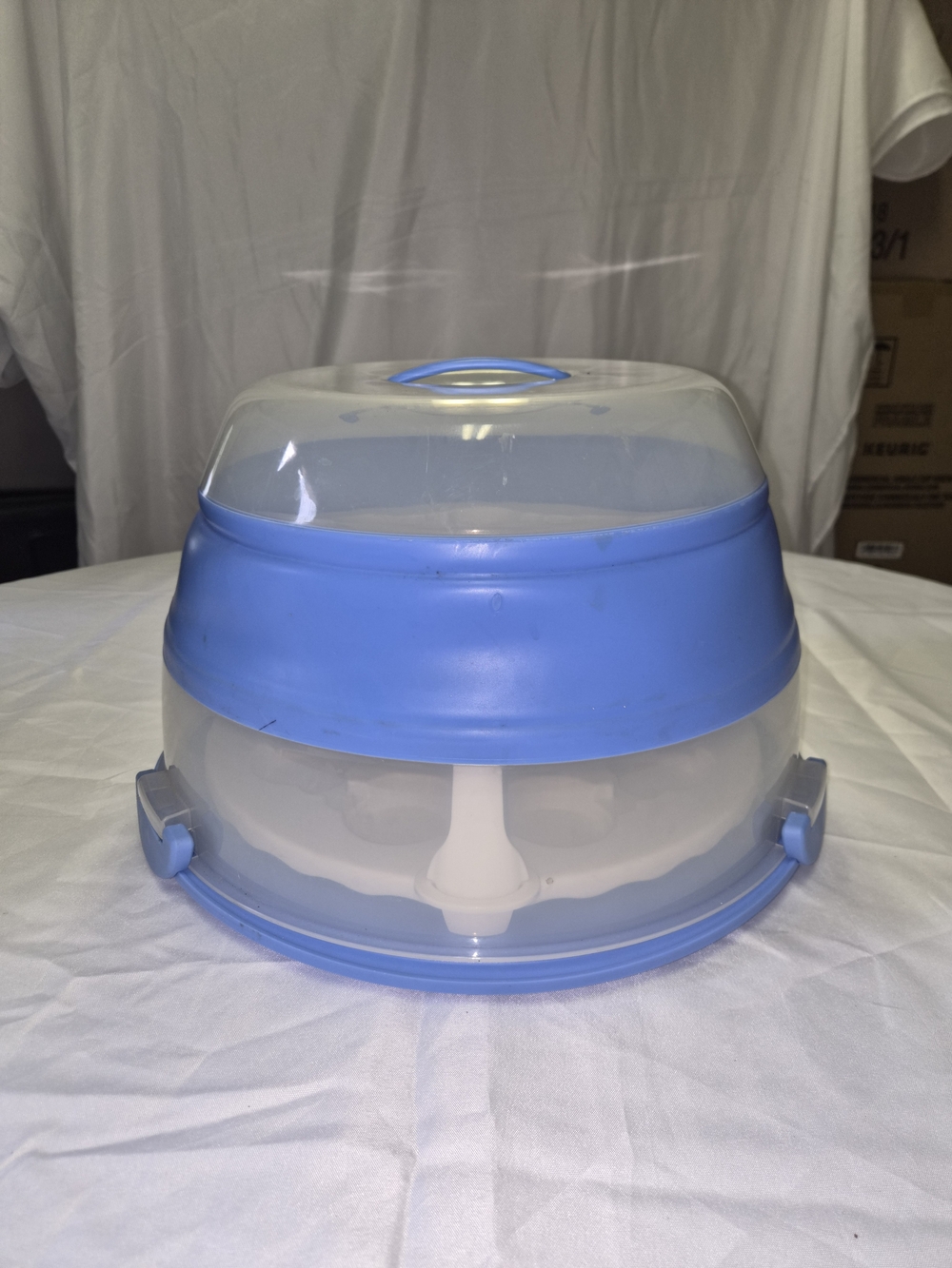 Blue Plastic Cake Carrier with Removable Tray